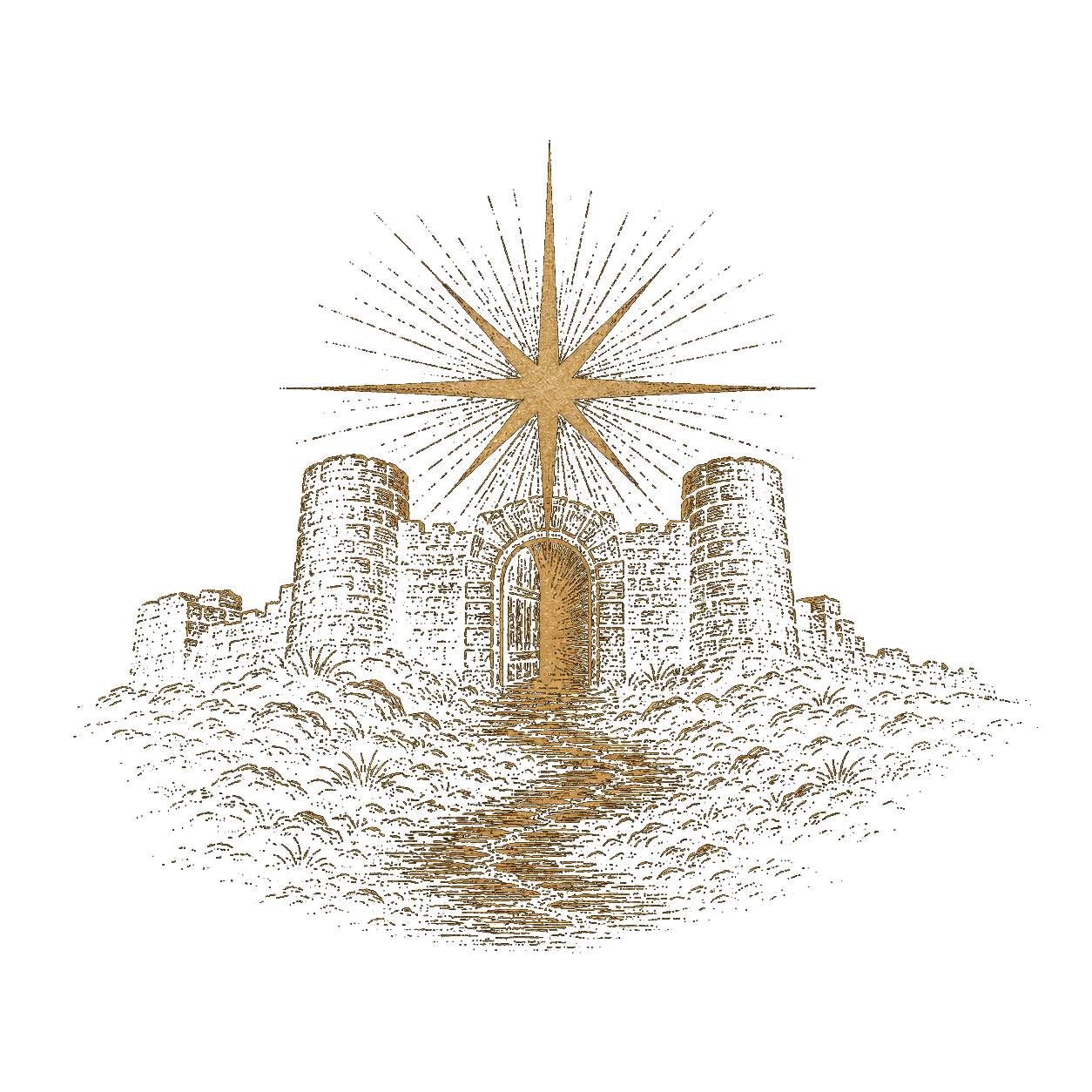 A walled city beneath a guiding star — the threshold ahead