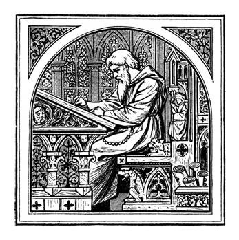 Medieval scribe at work